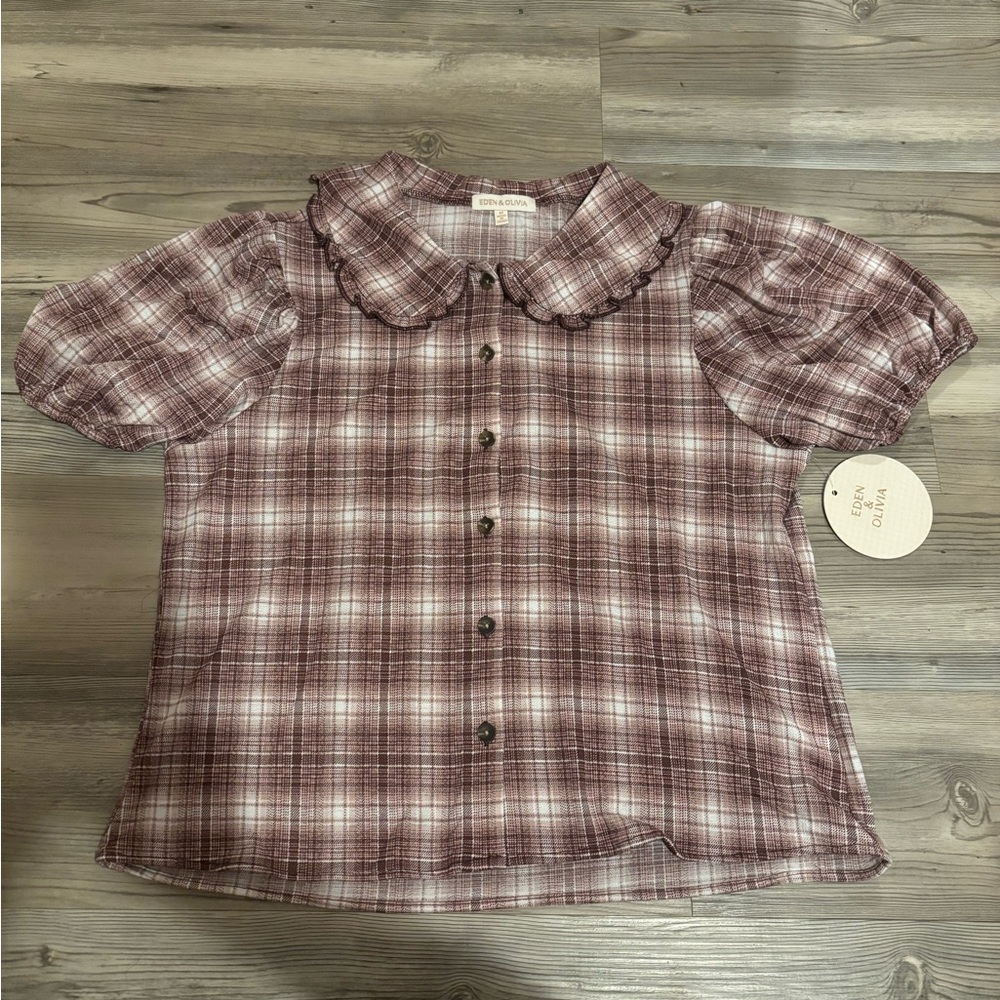 Vintage Plaid Shirt with Puff Sleeves